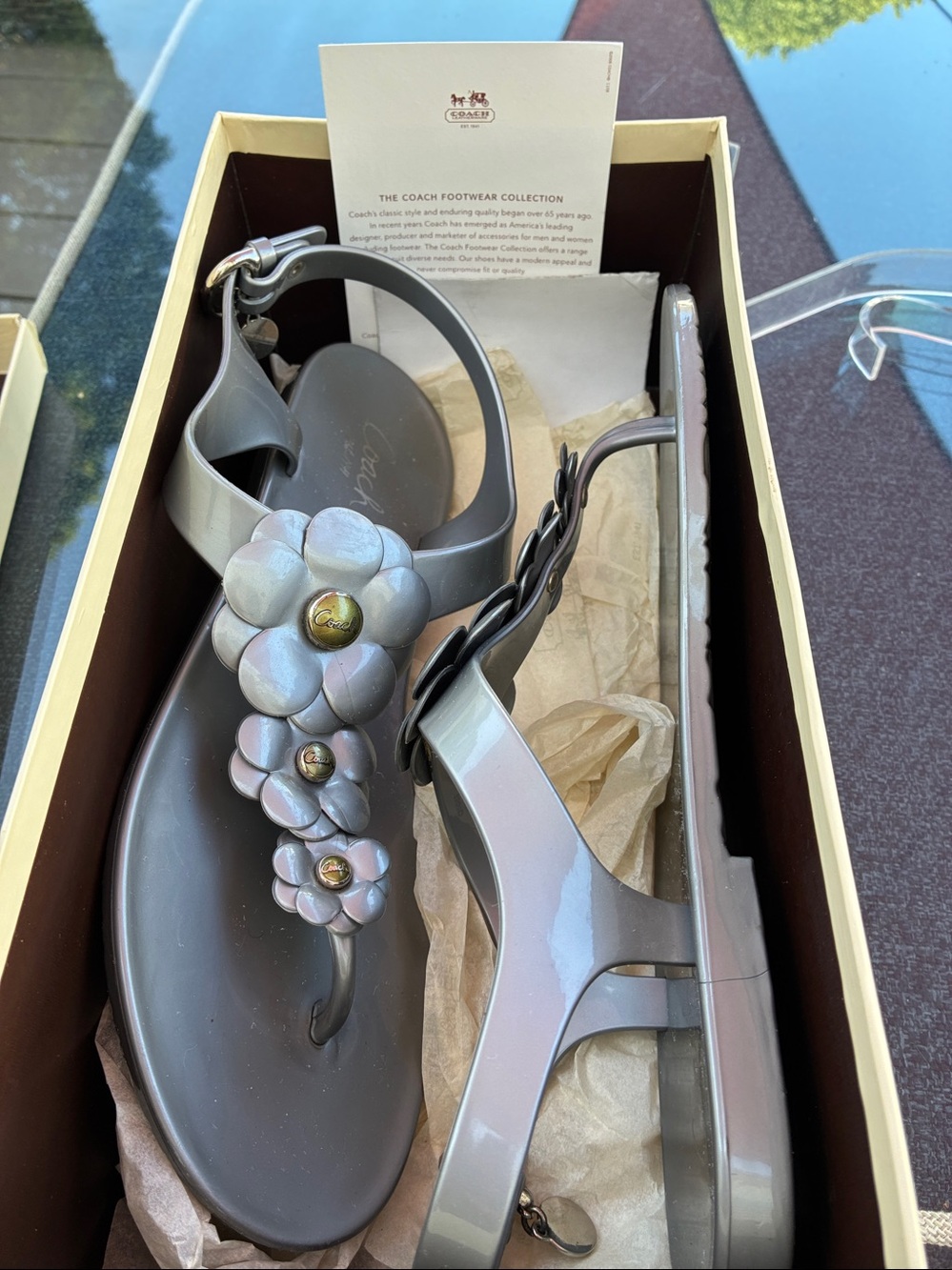 Coach Women's Hayden metallic gels Pearl Pink Floral Jelly Thong Sandals - Picture 8 of 8